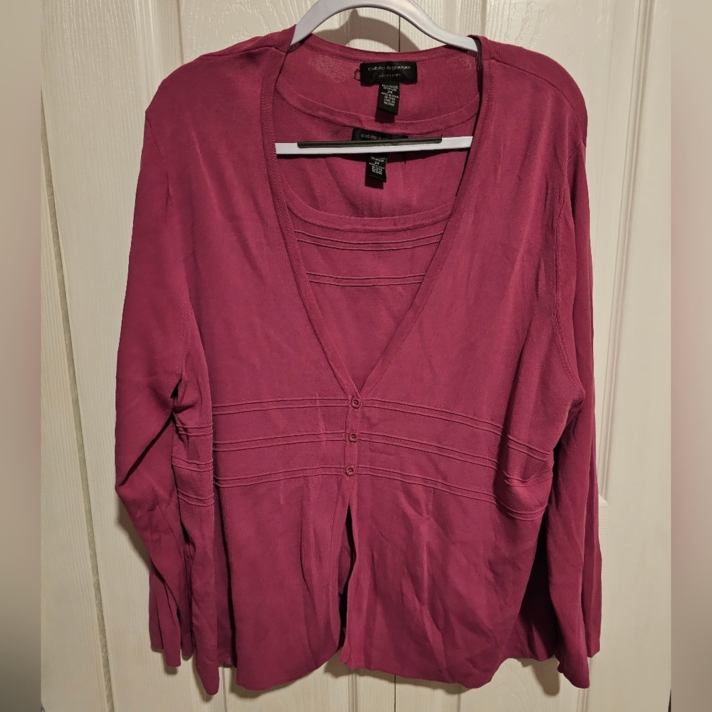 Raspberry Cardigan And Tank Set